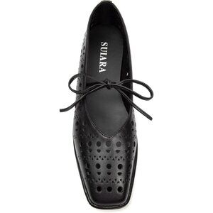 Women Slit-black Square Toe Comfortable Slip-On Lace-Up Loafers Summer Shoes